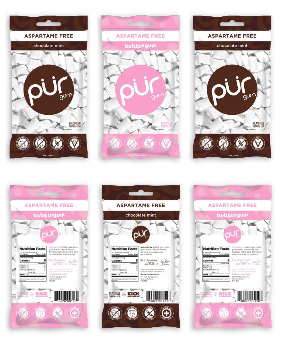 PUR Gum Flavor Assortment Variety Pack (Chocolate Mint & Bubblegum, Pack Of 6)