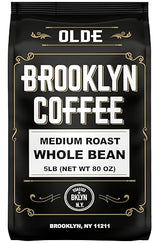 BROOKLYN COFFEE Whole Bean, Classic Medium Roast (5lb) Balanced, Smooth, Mellow - Fresh Bulk Coffee Beans Roasted Weekly in NYC