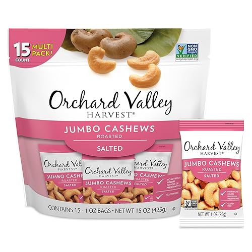 Orchard Valley Harvest Jumbo Cashews, 1 oz Bags (Pack of 15), Whole Roasted Salted Cashews, Gluten Free, No Artificial Colors or Flavors, Non-GMO*