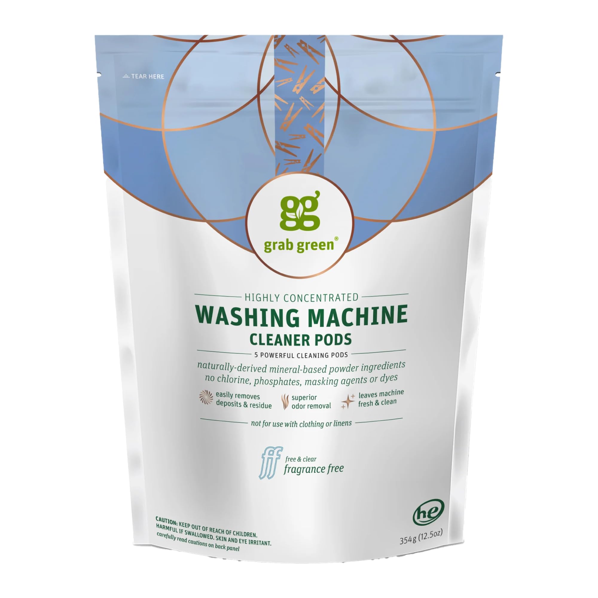 Grab Green Washing Machine Cleaner Pods - Fragrance Free, 5 Cleaning Pods