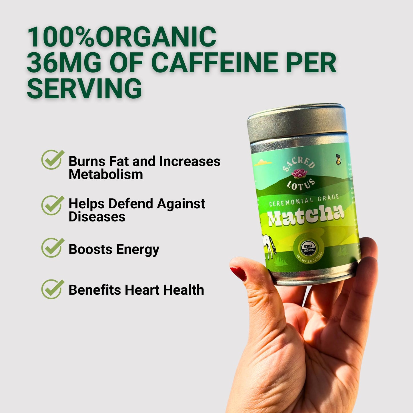 Sacred Lotus USDA Organic Matcha Green Tea Powder Tin (80 Grams) | Premium Single Origin Japanese Matcha Powder | Authentic Ceremonial Grade