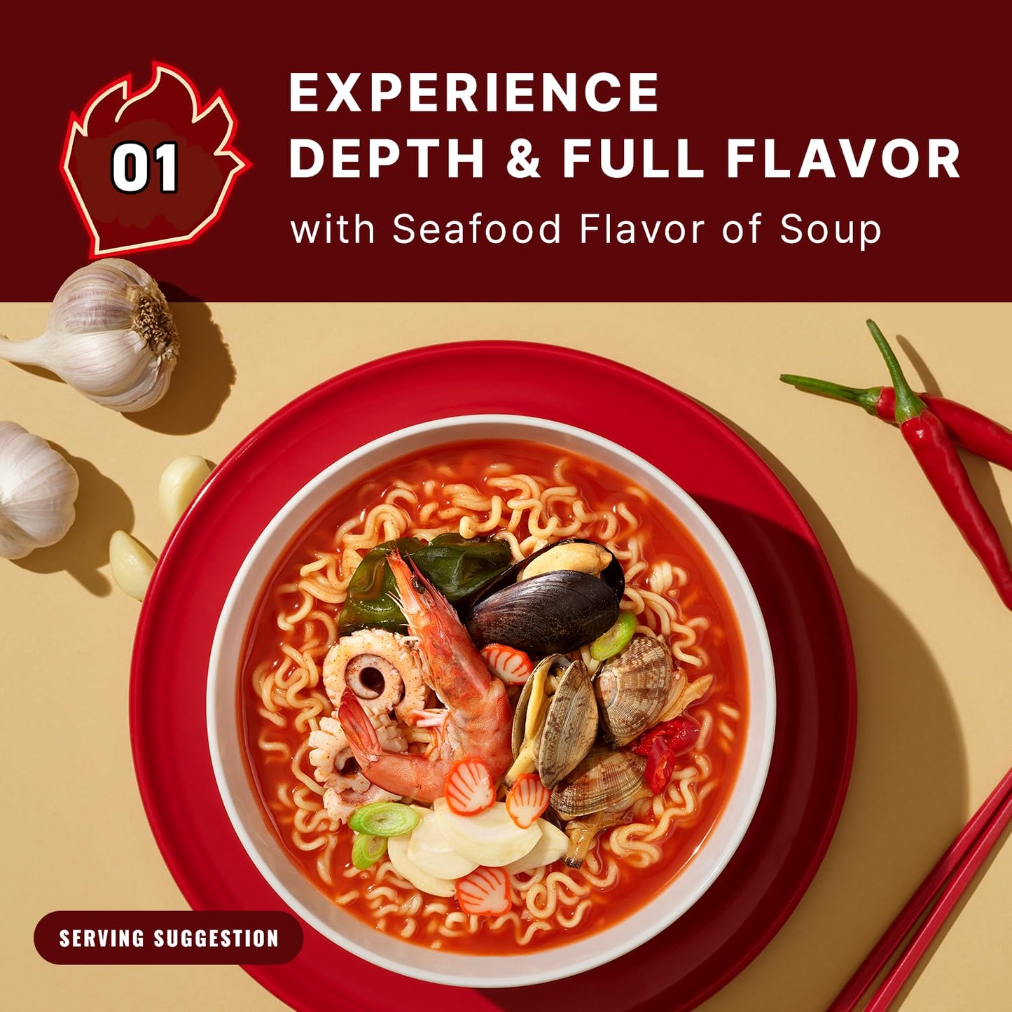 Samyang MEP Garlic Clam Ramen, Spicy Korean Instant Bag Noodle Soup, Refreshing Seafood Broth Ramyeon, Easy Cook Noodles, 3.88 oz (Pack of 4 Bags)