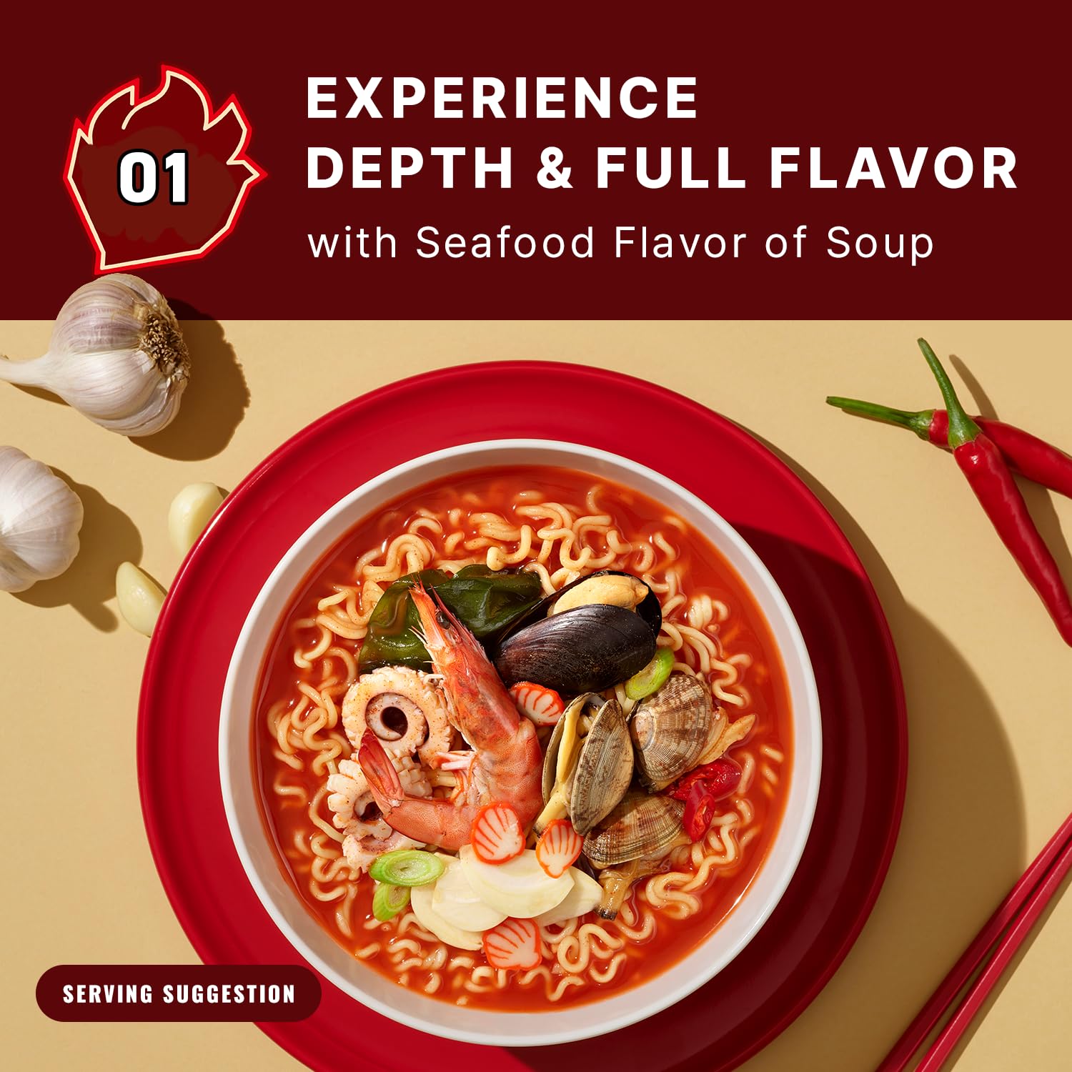 Samyang MEP Garlic Clam Ramen, Spicy Korean Instant Bag Noodle Soup, Refreshing Seafood Broth Ramyeon, Easy Cook Noodles, 3.88 oz (Pack of 4 Bags)