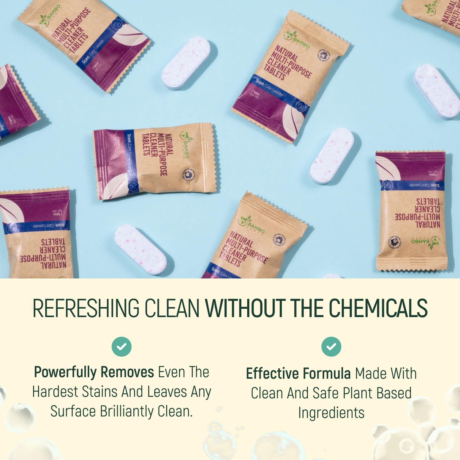 BAMBOEARTH 12 Pack Natural Multi-Purpose Cleaner - All Surface Multipurpose Cleaning Tablets Refill - Eco-Friendly Product & Cleaning Supplies - 1