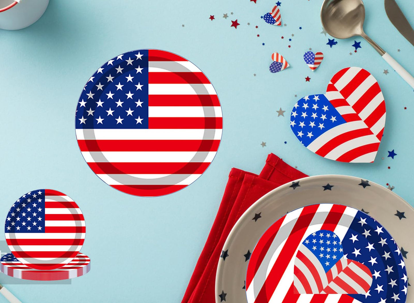 QXBXYHM 25pcs Independence Day Paper Plates 4th of July Round Disposable Plates 9 Inch American Flag Patriotic Decorative Tableware Stripes Star Plate