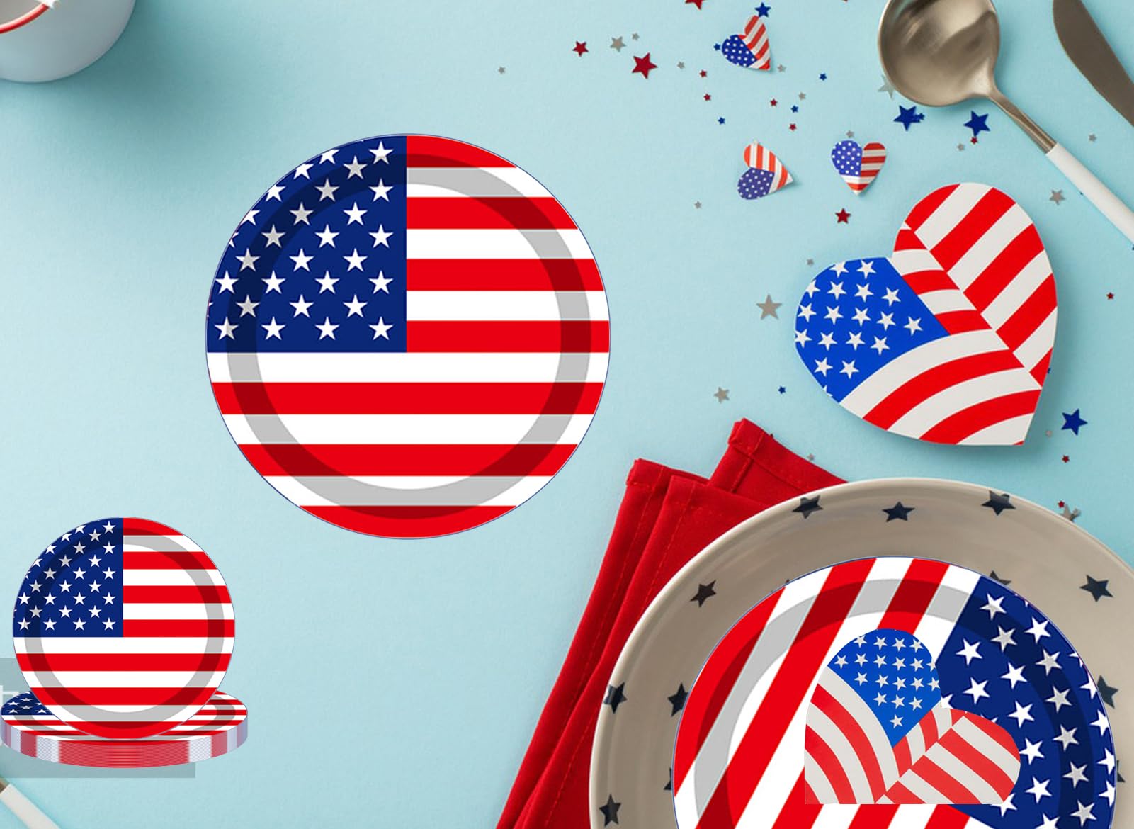 QXBXYHM 25pcs Independence Day Paper Plates 4th of July Round Disposable Plates 9 Inch American Flag Patriotic Decorative Tableware Stripes Star Plate