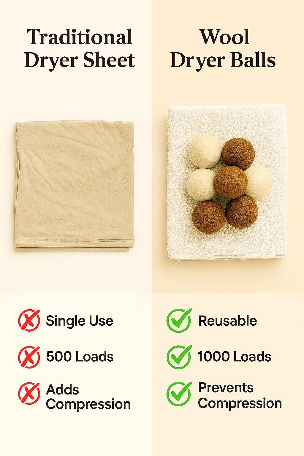 Wool Dryer Balls - Pack of 6 (3 White + 3 Brown) with Storage Bag - 100% New Zealand Wool - Reusable, Eco-Friendly Natural Laundry Dryer Balls