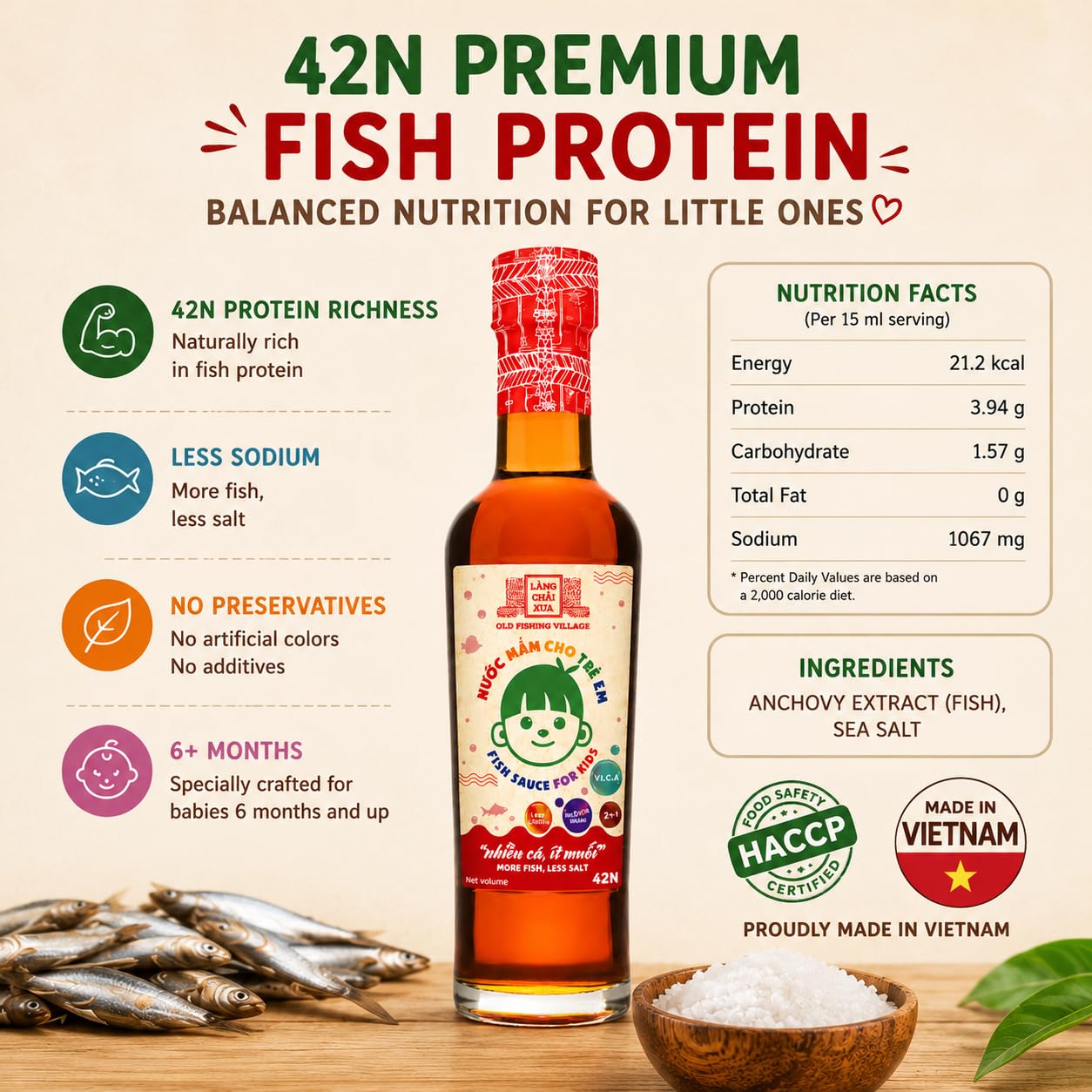 Làng Chài X?a Premium Vietnamese Less Sodium Fish Sauce - Authentic and Flavorful Marinades and Sauces for Grilling, Dipping, and Cooking (250ml)