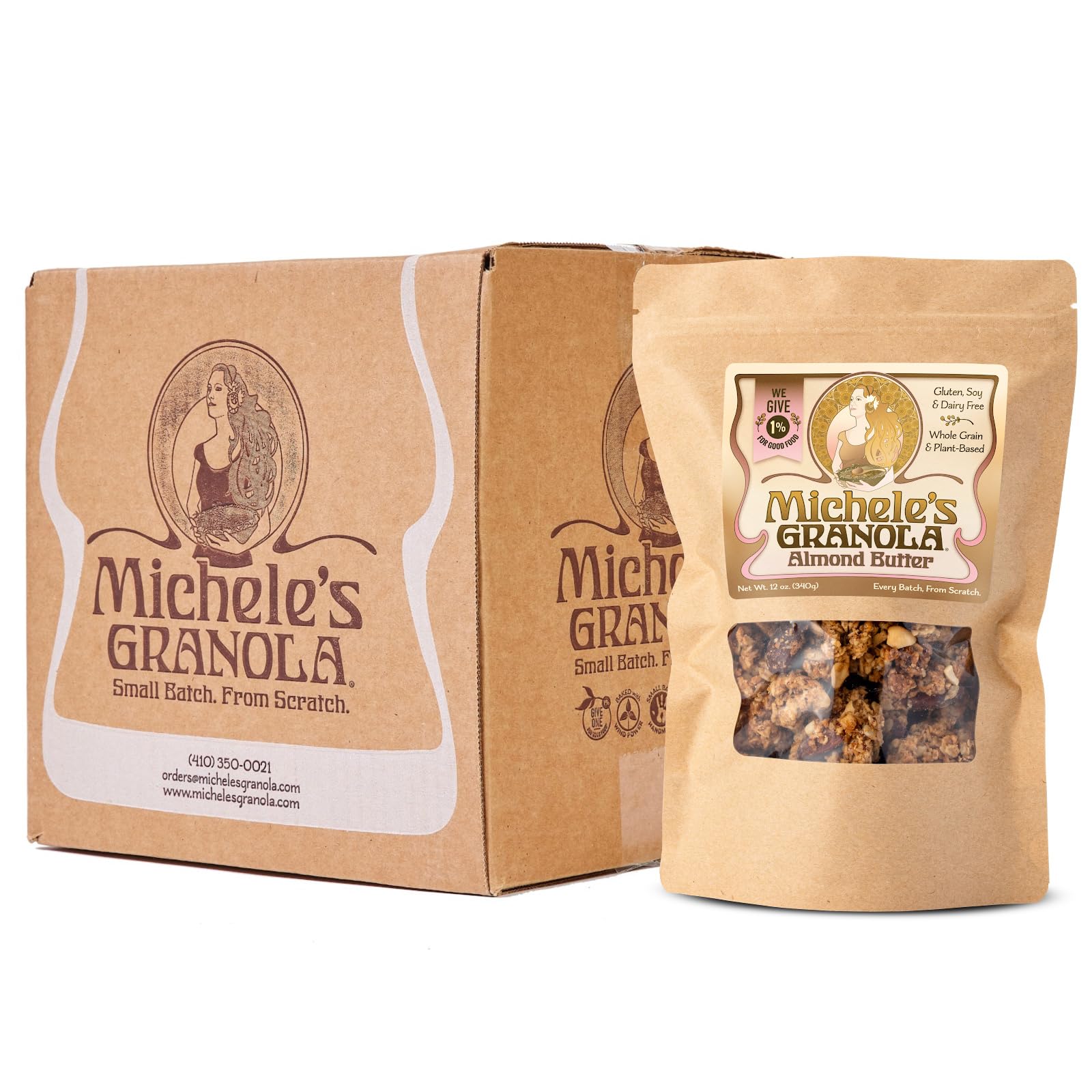 Michele's Granola Almond Butter, Handmade, Whole Grain, Vegan, Gluten-Free & Non-GMO, 12oz Resealable Bags, Pack of 6