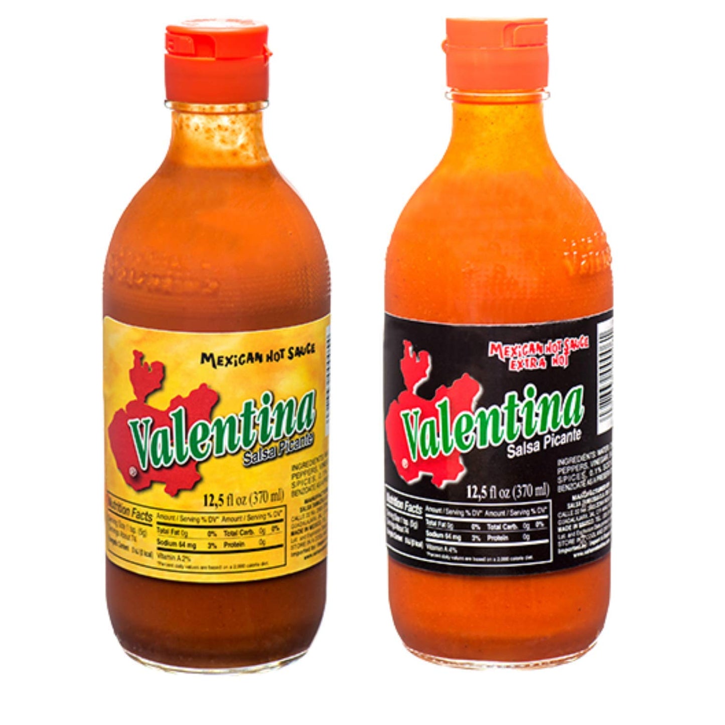 Valentina Hot Sauce - Extra Hot Black Label and Original Valentina Salsa Picante - 12.5 fl oz (2 Pack)