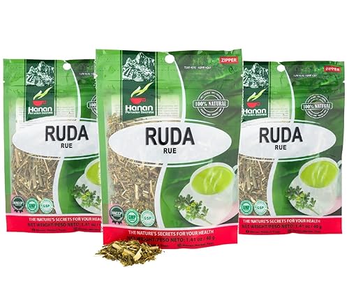 Hanan Ruda Loose Leaf Herbal Tea 4.2oz (120g of Rue Herb) - Pack of 3 Pouches with 40 Grams Each of All-Natural Rue Herb of Grace 4.2 Ounce (Pack