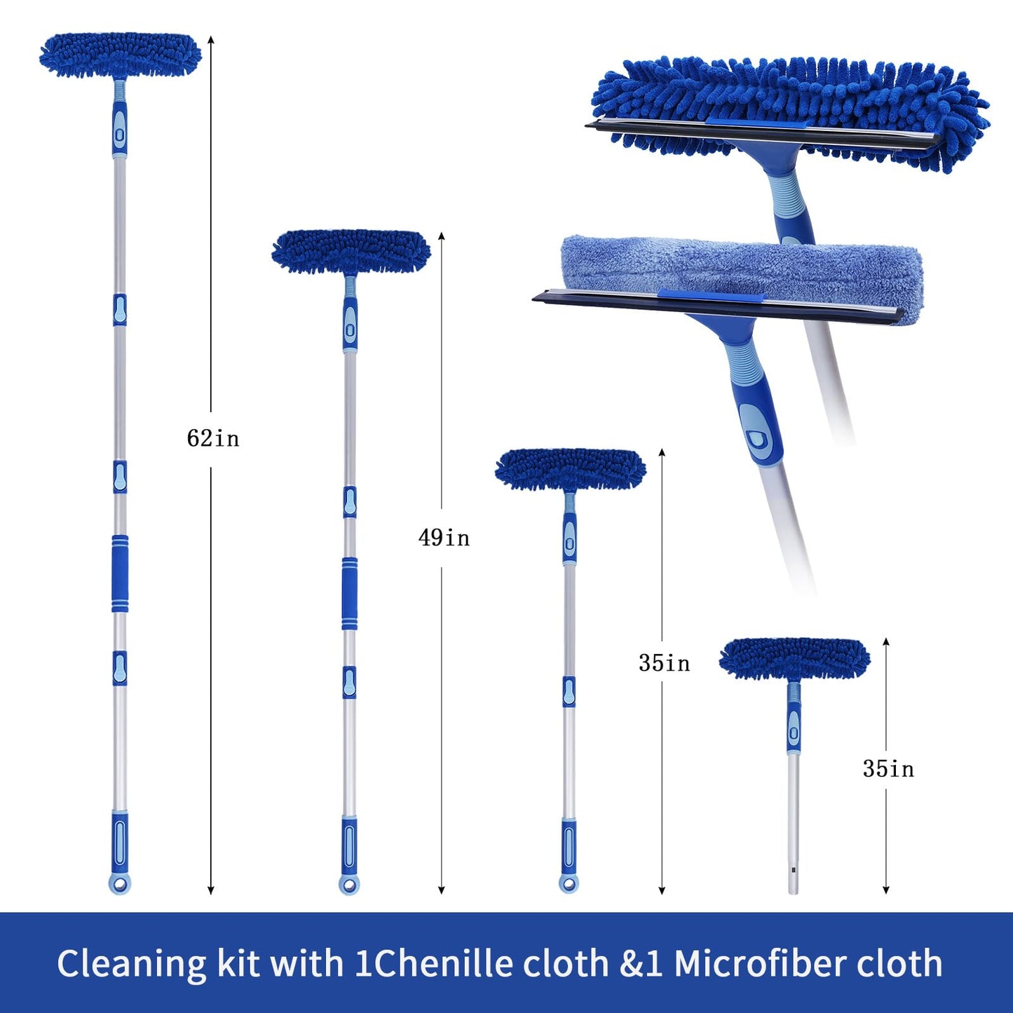 LOMIDA Professional Window Squeegee Kit - 62" Lightweight Aluminum Pole, 2 in 1 Rotatable Window Cleaning Tool Kit with Extension Pole Cleaning