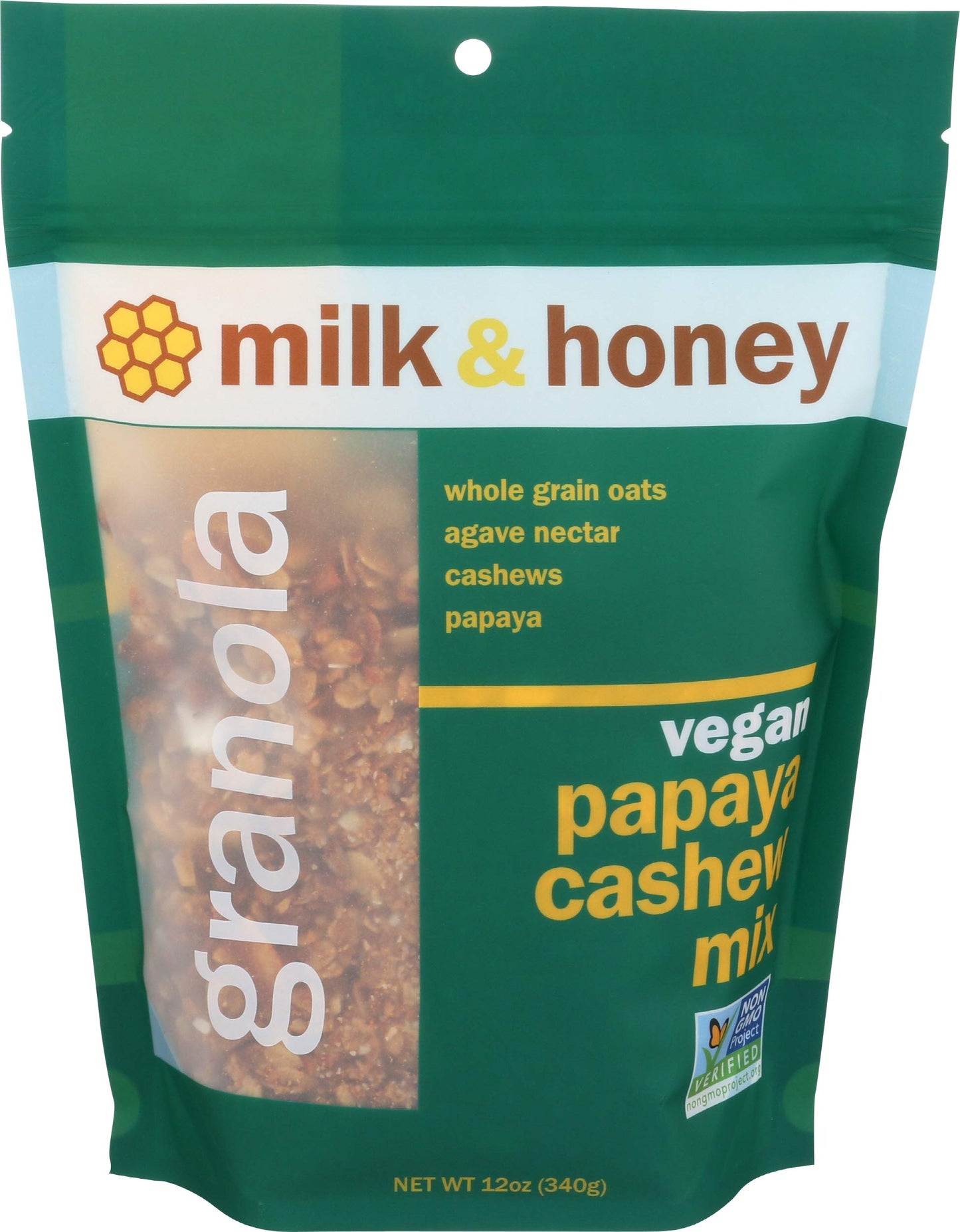 Milk & Honey Granola, Granola Vegan Papaya Cashew Mix, 12 Ounce
