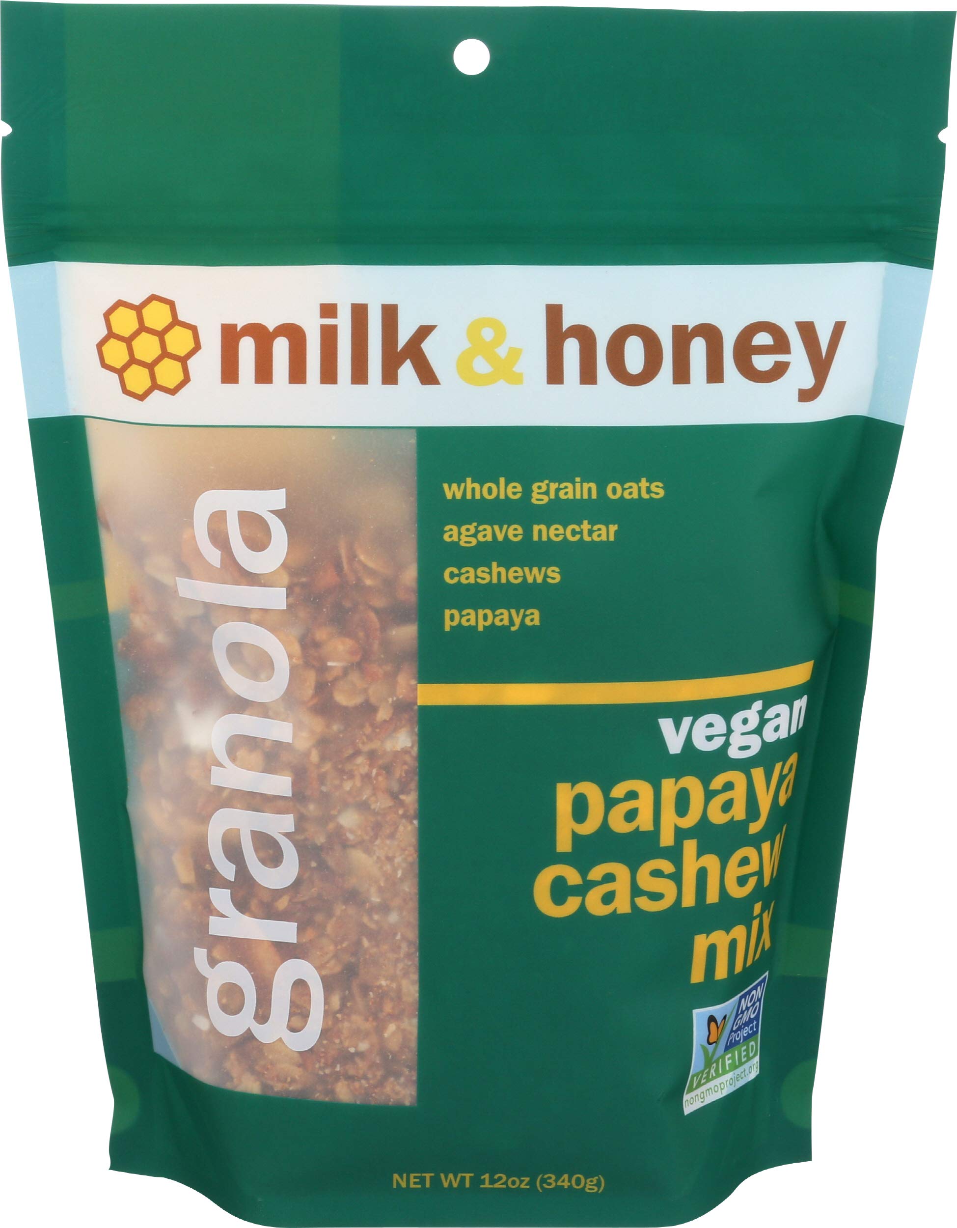 Milk & Honey Granola, Granola Vegan Papaya Cashew Mix, 12 Ounce