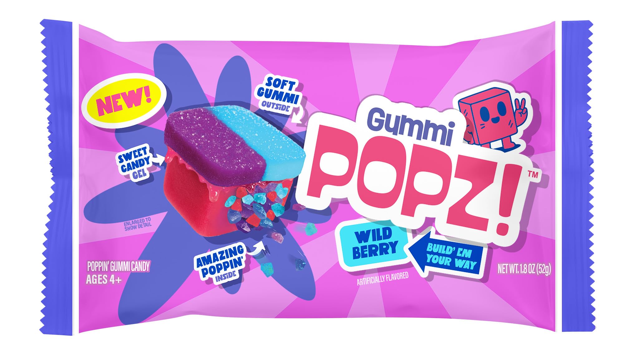 Gummi Popz Popping Gummy Candy, Sweet Mixed Berry - Individually Wrapped, 12 Pack (1.8 oz Each) - Party Candy & Party Favors for Birthdays, Holidays