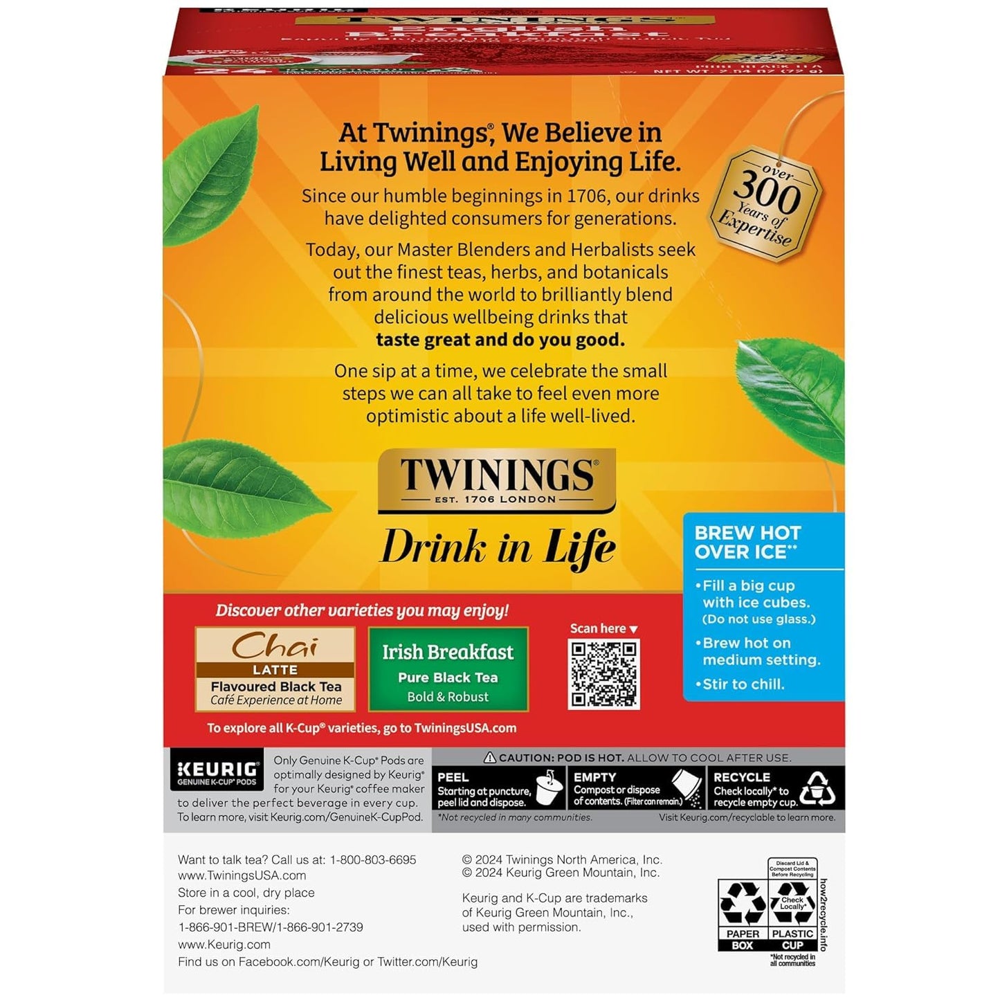Twinings English Breakfast Black Tea K-Cup Pods for Keurig, 24 Count (Pack of 2), Smooth, Flavourful, Robust, Caffeinated, Enjoy Hot or Iced