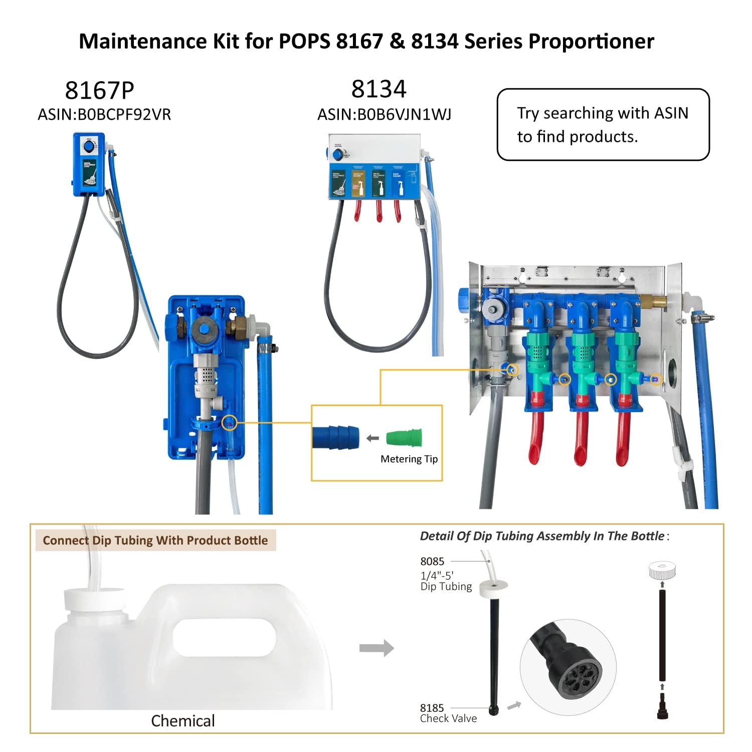 Maintenance Accessory Kit, Single Mop Bucket Proportioner Chemical Dispenser, fit POPS 8167 & 8134 Series, PM8167