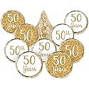DISTINCTIVS Gold 50th Anniversary Kiss Stickers - 180 Count - 4 Unique Designs - Wedding and Business Anniversary Party Favors