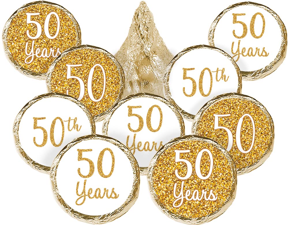 DISTINCTIVS Gold 50th Anniversary Kiss Stickers - 180 Count - 4 Unique Designs - Wedding and Business Anniversary Party Favors