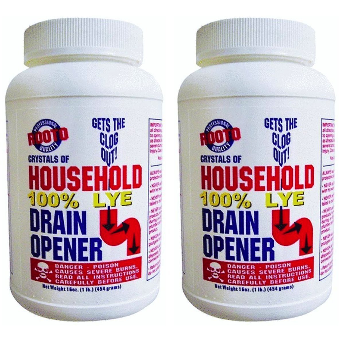 Rooto 1030 Drain Cleaner With Lye, 1 lb, 2 Piece