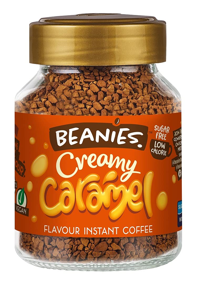 Beanies Flavour Instant Coffee - Creamy Caramel Instant Flavored Coffee - Bold & Adventurous Full-On Flavor - An Indulgent Sugar Free Taste Explosion