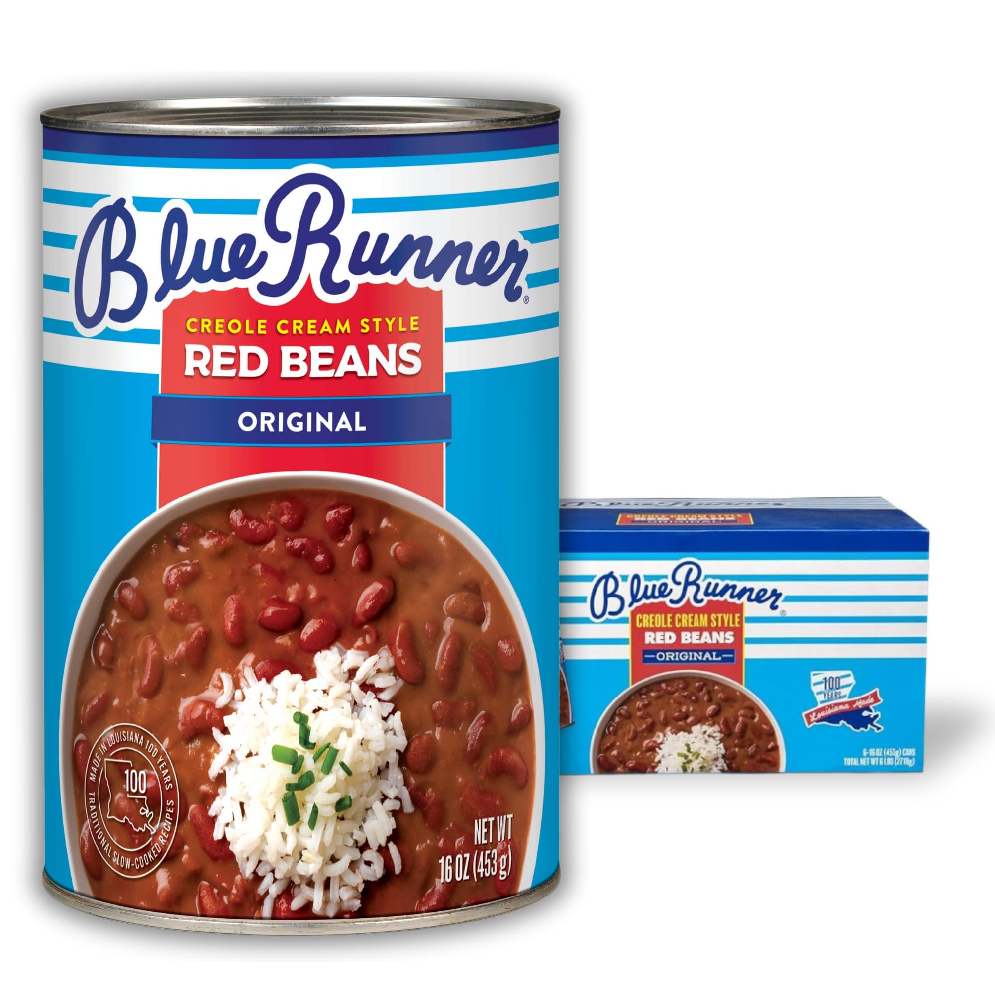 Blue Runner Creole Cream Style Red Beans 16 Oz (Pack Of 6) - New Orleans Best Authentic Red Beans - Slow Cooked to Perfection - A Southern Favorite