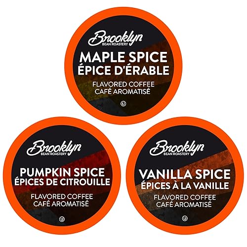 Brooklyn Beans Roastery Coffee Pods, Fall Flavored Variety Pack Sampler (Pumpkin, Maple, Vanilla) - Compatible with Keurig K Cup Brewers Including 2.0