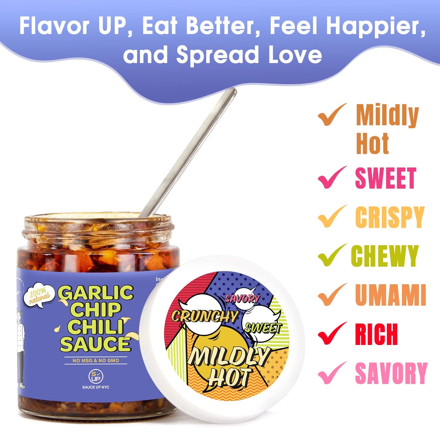 SAUCE UP Original Garlic Chip Chili Sauce - Super Crunchy Artisanal Topping & Condiment | Chef-Curated in NY with Fried Garlic Chips & Peanuts | Bold