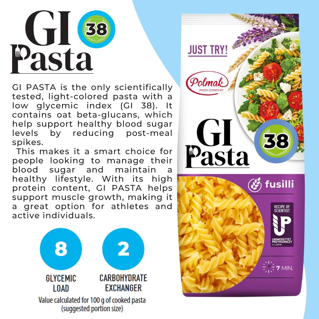GI Pasta Fusilli, 8.8 oz | Low Glycemic, Italian-Style Spiral Dry Pasta Ideal for Thick Sauces, Salads and Family Dinners
