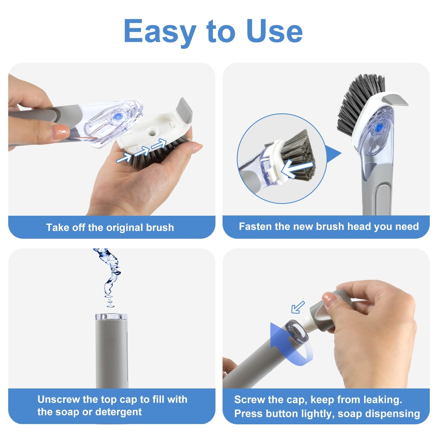 ITTAHO Dish Brush with Soap Dispenser & 3 Pack Dishwashing Sponge Refills Non Scratch, Dish Cleaning Scrubber Set with Handle for Household Usage