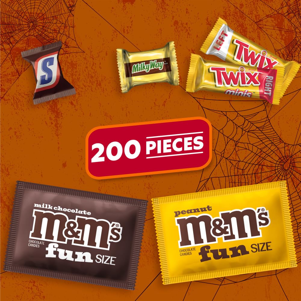 M&M'S, SNICKERS, TWIX & MILKY WAY Milk Chocolate Halloween Candy Variety Pack, 200 Ct Bulk Assorted Chocolate Candy Variety Pack