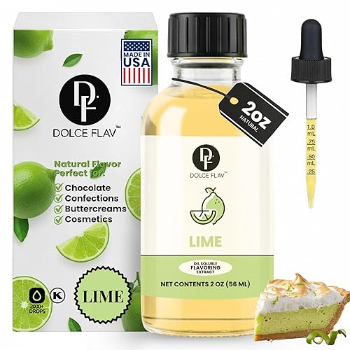 Dolce Flav Natural Lime Extract - 2 Ounce Oil-Soluble Kosher, Sugar-Free, Concentrated Citrus Lime Flavor for Candy, Chocolates & Desserts, Includes