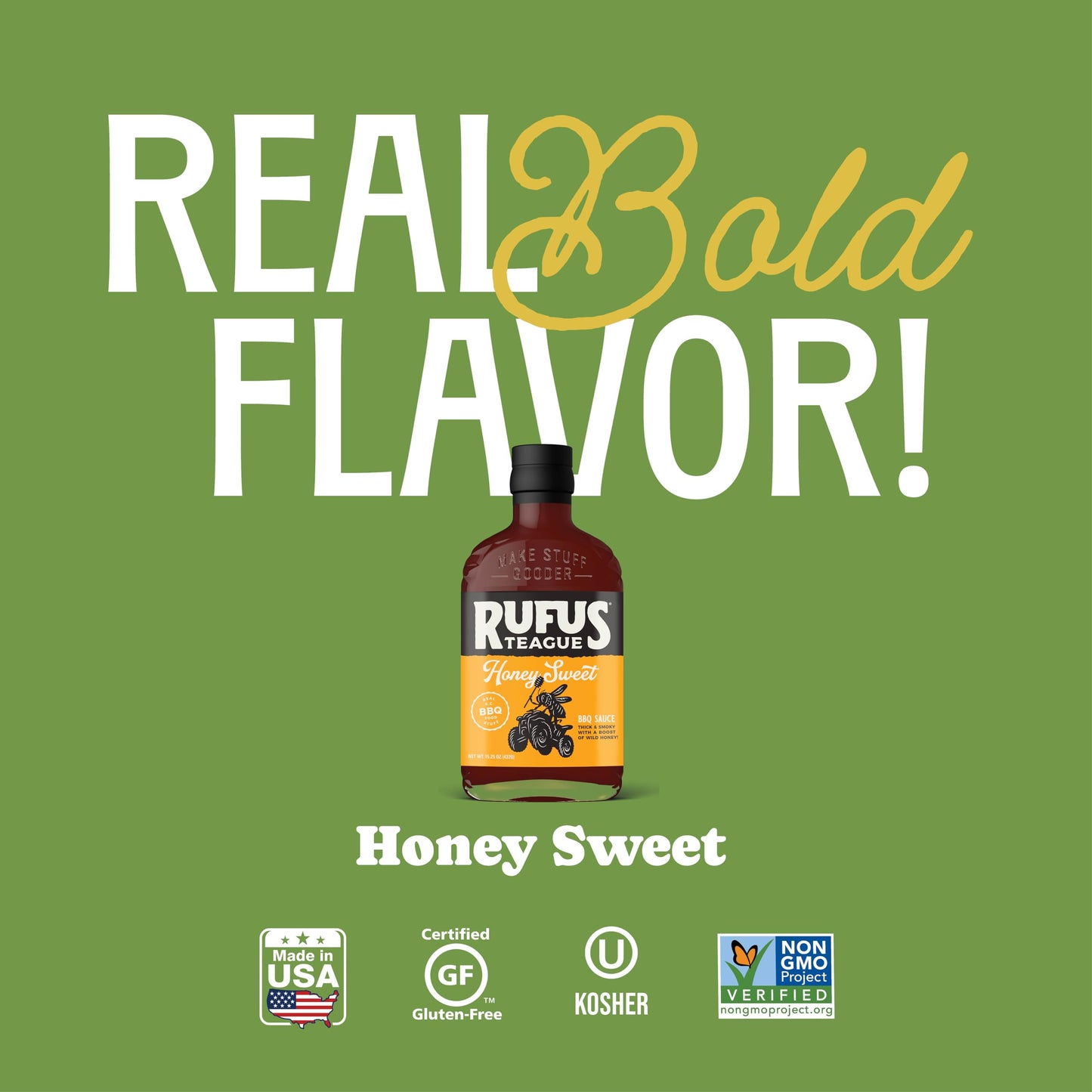 Rufus Teague Honey Sweet BBQ Sauce, Non-GMO, Gluten-Free, 15.25 oz, 1-Pack