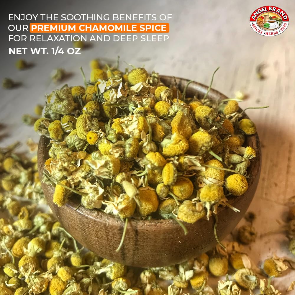 Angel Brand Dried Chamomile Flowers - 0.25 oz Pouch Pack of 3 - Premium Chamomile Flowers for Tea and Herbal Infusions.