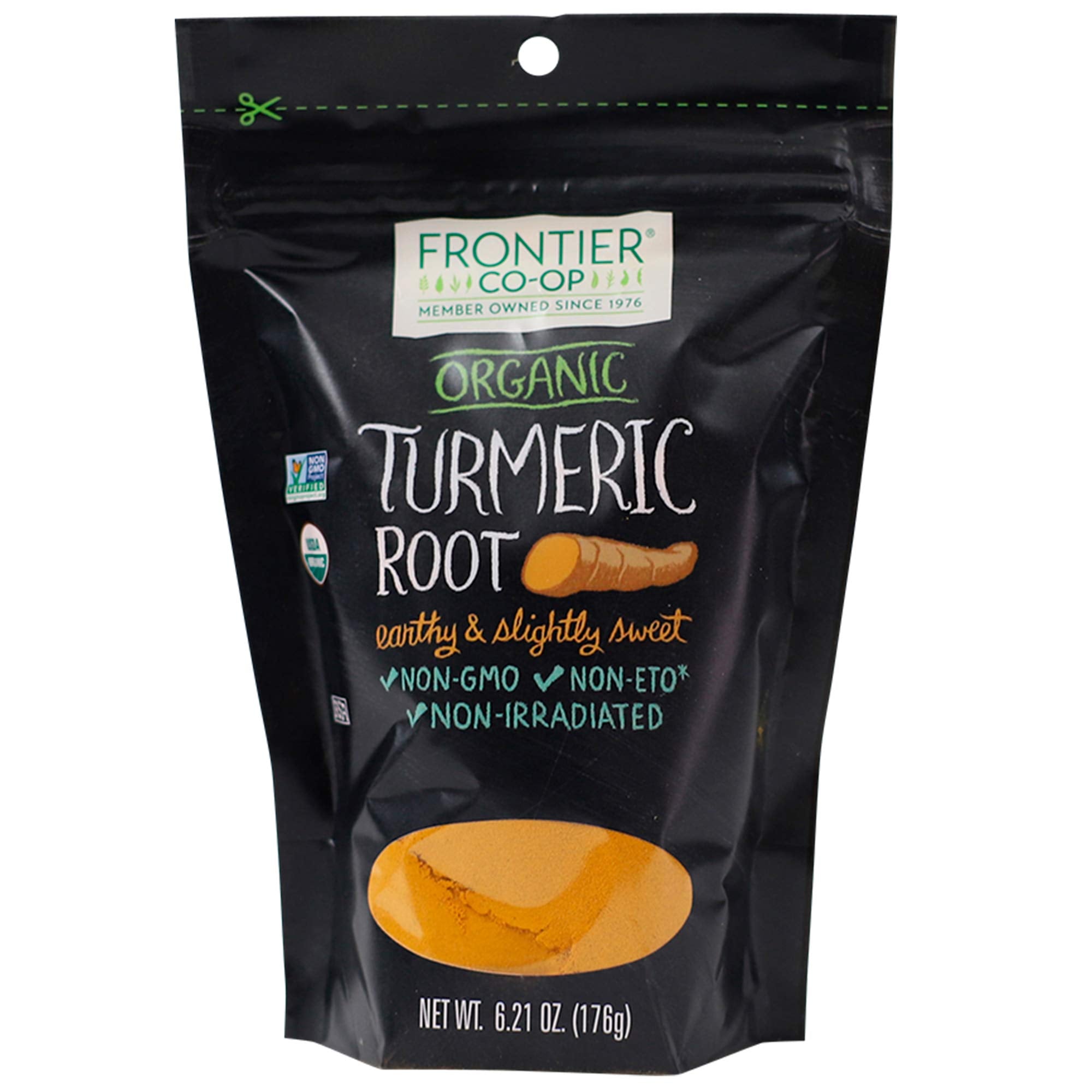 Frontier Co-op Organic Turmeric Root Powder, 6.21-Ounce Bag - Made with Ground Turmeric Roots - Perfect for Cooking and Herbal Uses