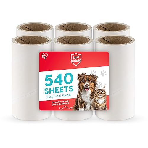 IRIS USA Extra Sticky Lint Rollers, 6 Pack of Standard Refills Only - No Handle/Cover Included - 90 Sheets/Roll, 540 Sheets Total, for Dog Cat Pet