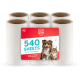 IRIS USA Extra Sticky Lint Rollers, 6 Pack of Standard Refills Only - No Handle/Cover Included - 90 Sheets/Roll, 540 Sheets Total, for Dog Cat Pet