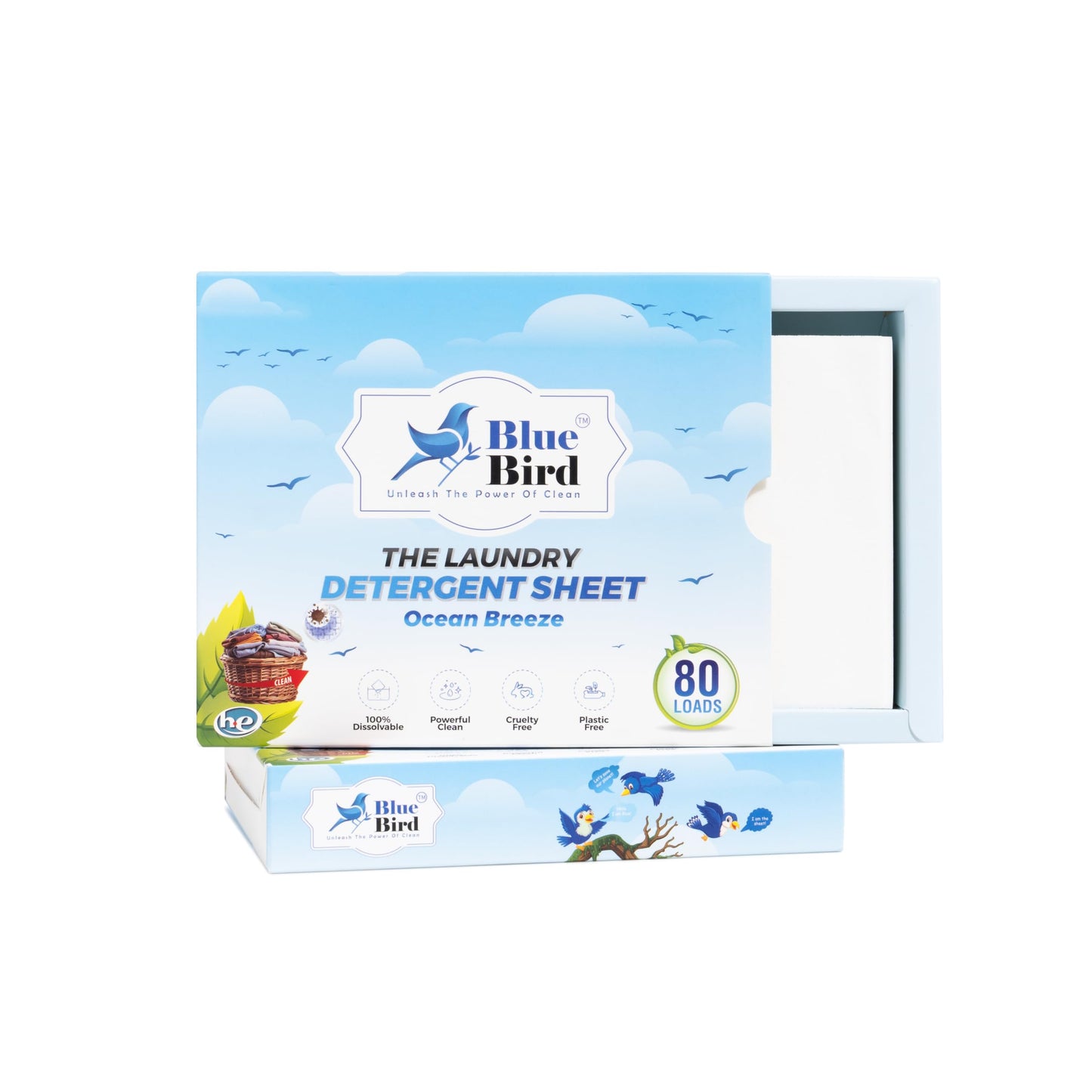 Blue Bird Laundry Detergent Sheets - Ocean Breeze | Eco-Friendly, Plastic-Free, Travel-Friendly | 80 Loads | Zero Waste & Mess-Free | Gentle