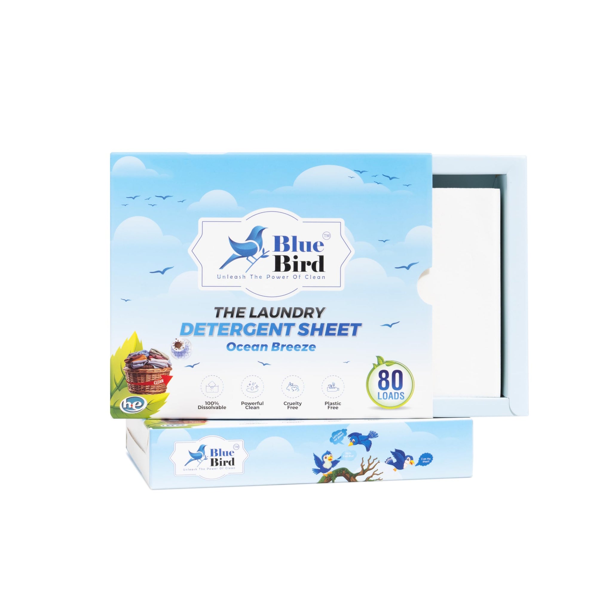 Blue Bird Laundry Detergent Sheets - Ocean Breeze | Eco-Friendly, Plastic-Free, Travel-Friendly | 80 Loads | Zero Waste & Mess-Free | Gentle