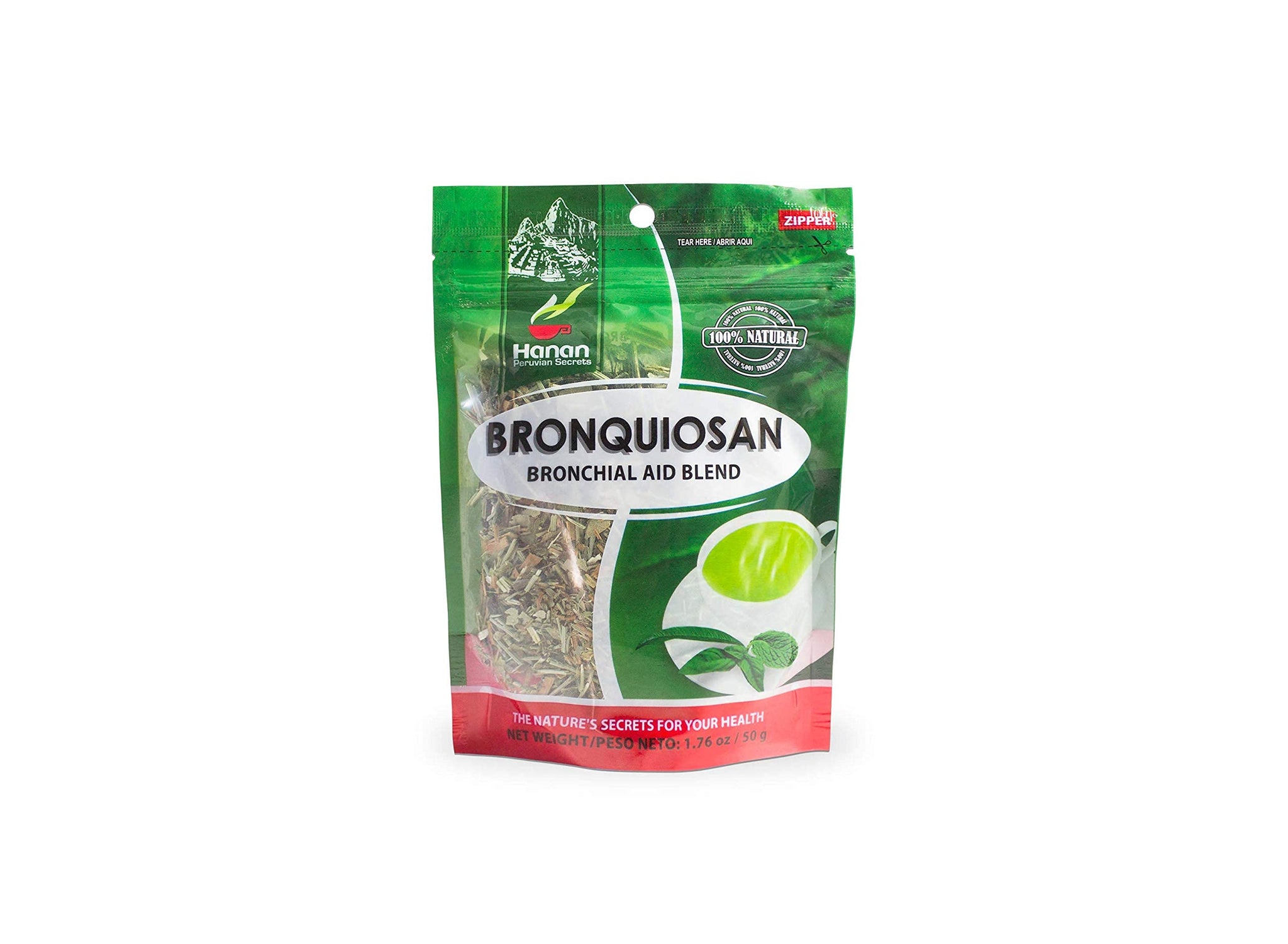 Hanan Peruvian Secrets Bronquiosan Herbal Tea | 100% Natural Bronchial Aid Blend | 1.76oz / 50g | Naturally Aids in Soothing the Throat