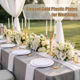DaYammi 150Pcs Gold Plastic Plates with Disposable Silverware,White Gold Disposable Dinnerware Set - 30 Dinner Plate,30 Dessert Plate,90 Gold Cutlery