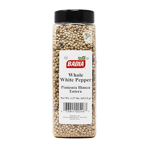Badia White Pepper Whole, 1.37 Pound - Whole White Peppercorns for Cooking, Grilling, & Seasoning, Ideal for Spice Grinders
