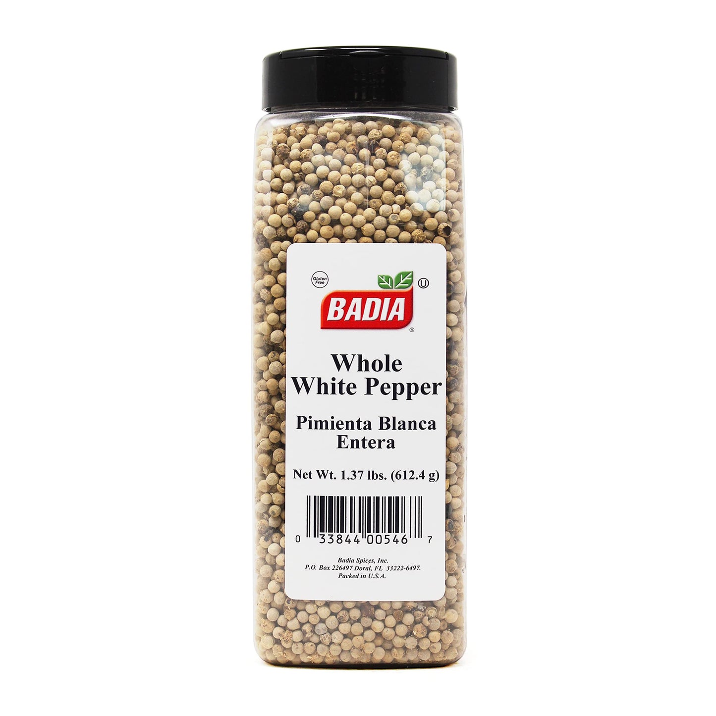 Badia White Pepper Whole, 1.37 Pound - Whole White Peppercorns for Cooking, Grilling, & Seasoning, Ideal for Spice Grinders