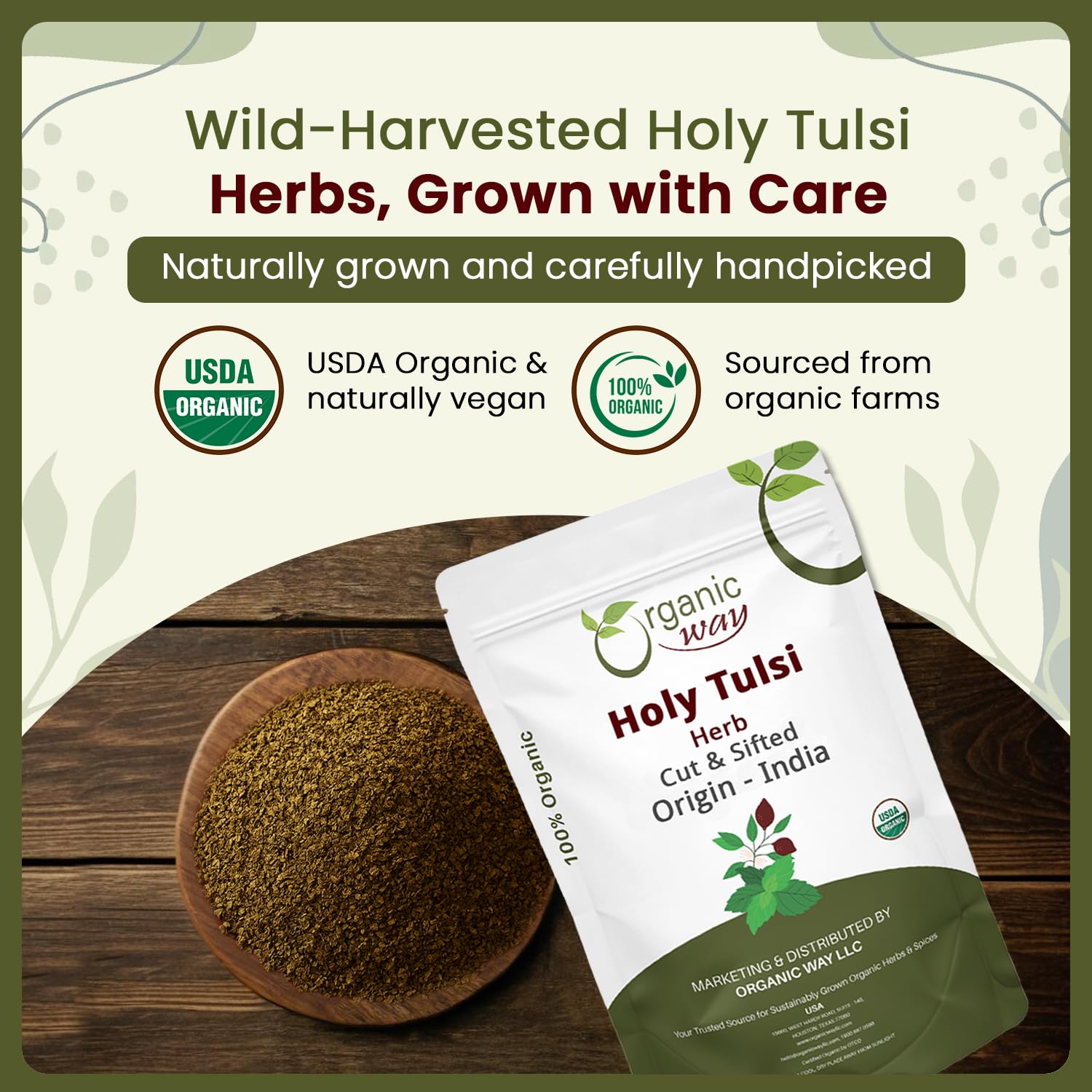 Organic Way Holy Tulsi/Holy Basil Herb Cut & Sifted (Ocimum Tenuiflorum) - Organic & Kosher Certified | Raw, Vegan, Non GMO & Gluten Free | USDA