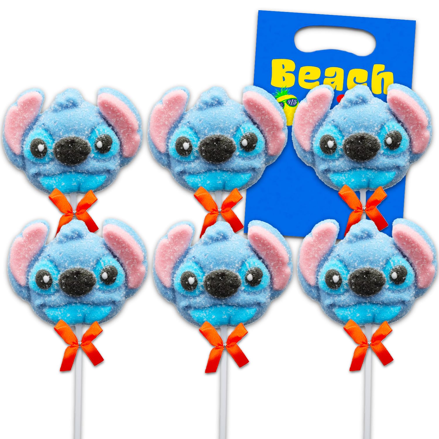 6 Lilo and Stitch Marshmallow Pops - Bulk Candy Party Favor Supplies Bundle, Individually Wrapped Sugar Coated Marshmallows (1.05oz Each) + Loot Bags