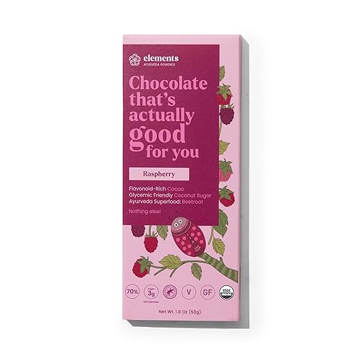 Elements Truffles Raspberry Flavoured Dark Chocolate Bar| Ayurvedic, Vegan & Gluten Free | No Refined Sugar & Artificial Flavours | Enriched