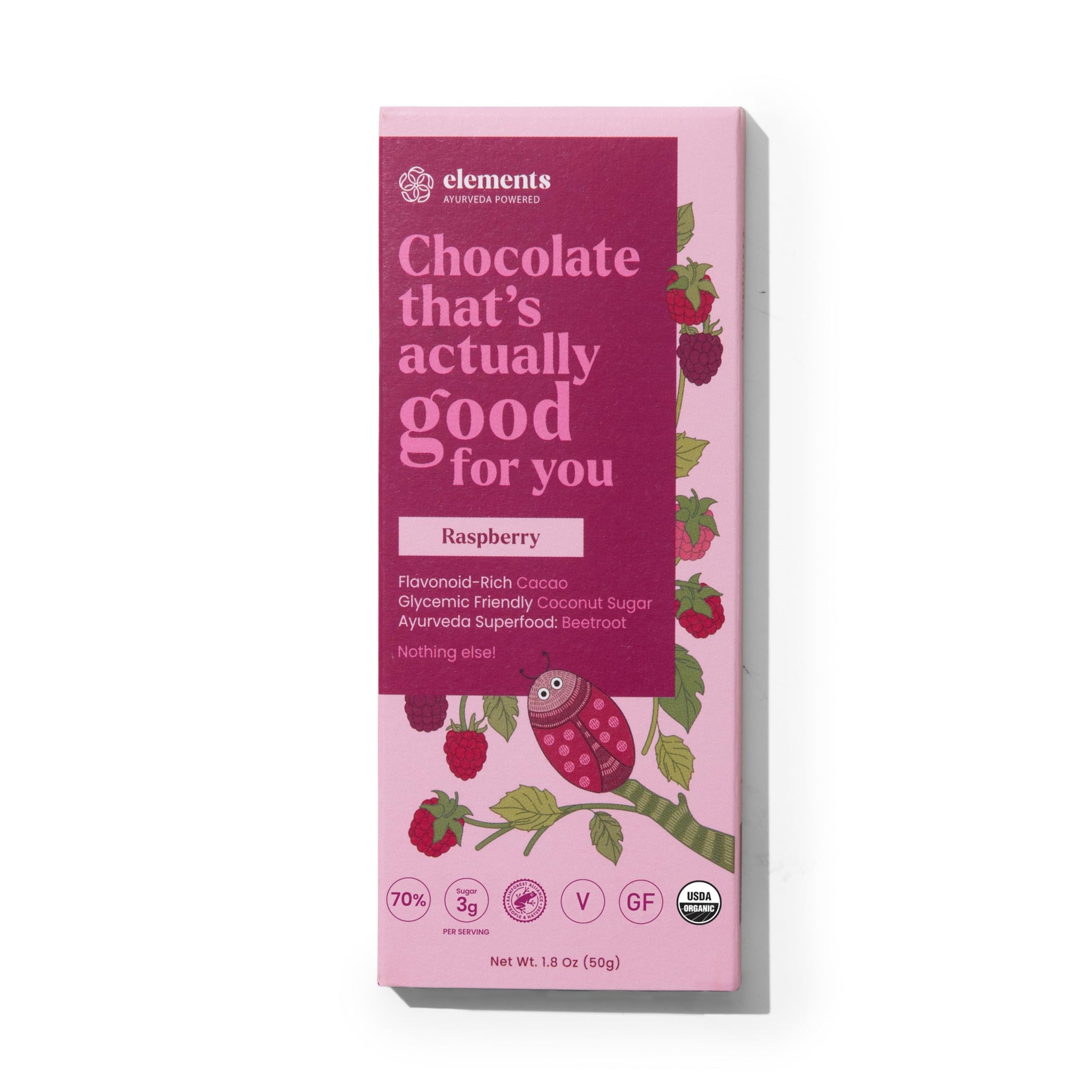 Elements Truffles Raspberry Flavoured Dark Chocolate Bar| Ayurvedic, Vegan & Gluten Free | No Refined Sugar & Artificial Flavours | Enriched