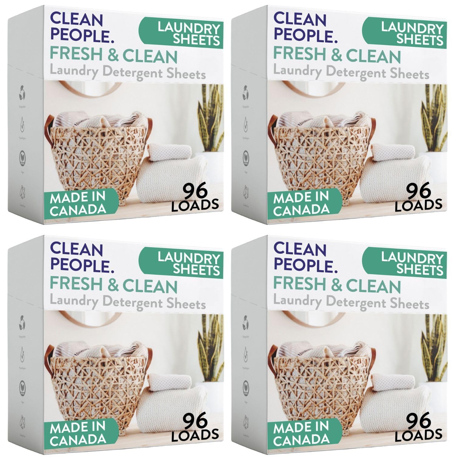 Clean People Laundry Detergent Sheets- Recyclable Packaging, Hypoallergenic, Stain Fighting, Works with All Machines including HE (384 Count, Fresh