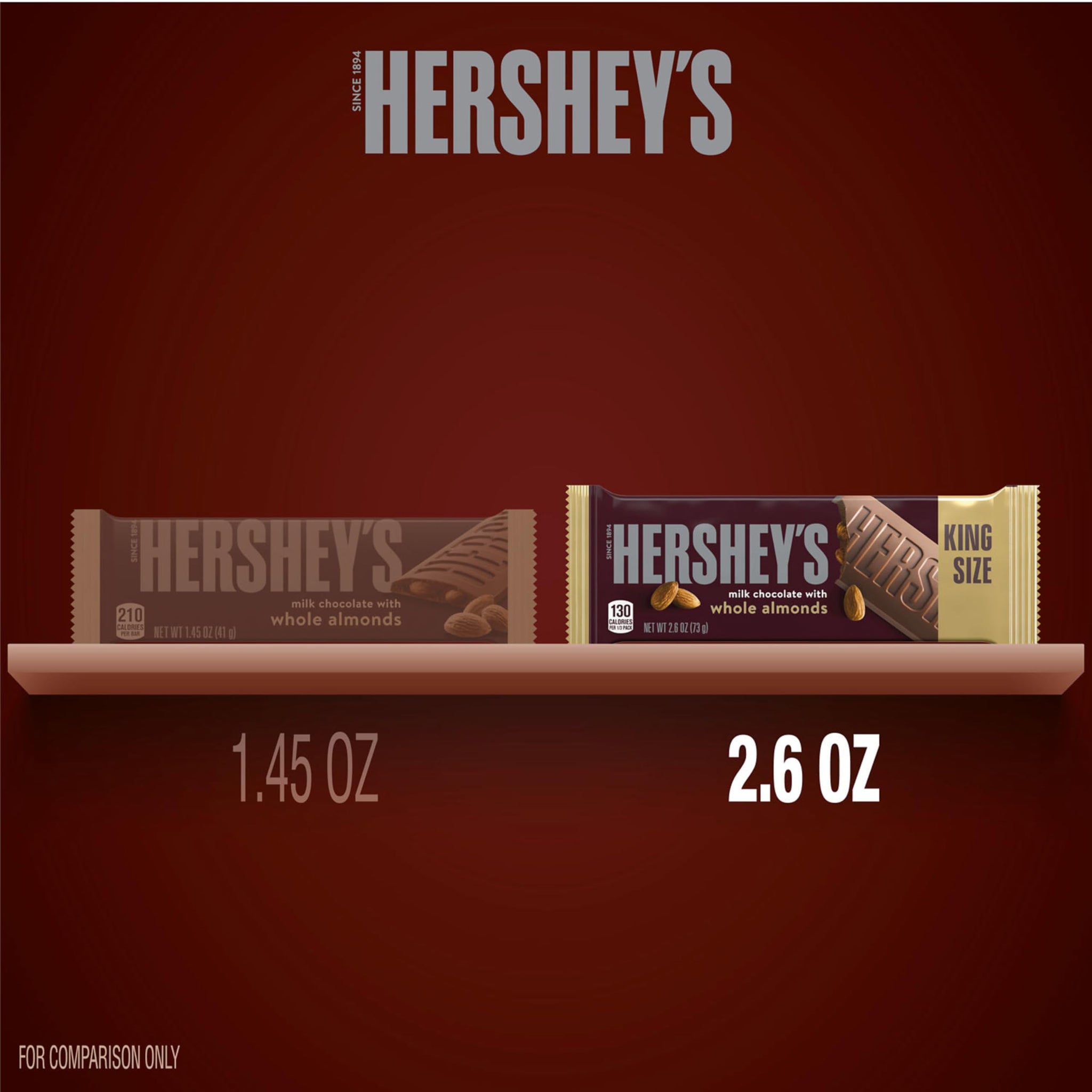 HERSHEY'S Milk Chocolate with Whole Almonds Candy Bars, 2.6 oz (18 Count)