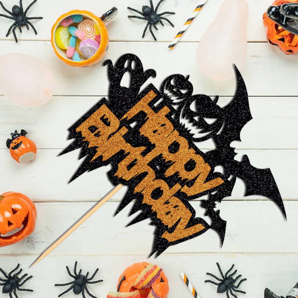 Happy Halloween Cake Topper-Ghost Birthday Cake Pick-Birthday Witch Cake Topper-Halloween Party Decoration Glitter Supplies (278)